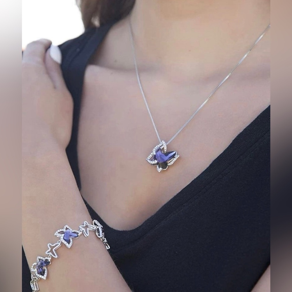 *NEW* Gemmance Purple Butterfly Crystal Necklace & Bracelet Set